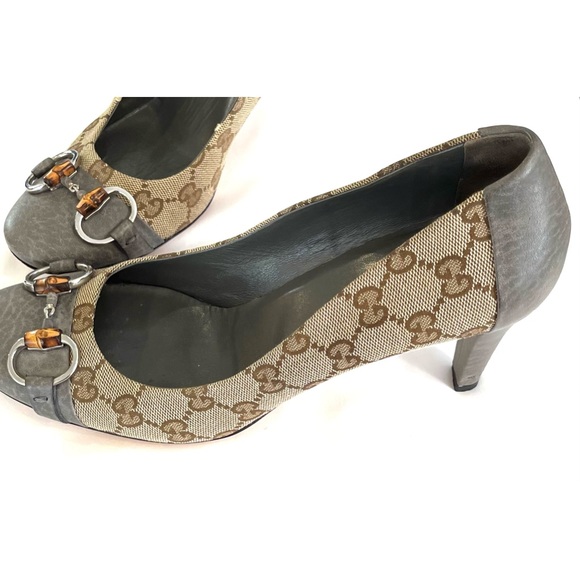 GUCCI Beige GG Canvas Horsebit Cap Toe Pumps Size Sz 38.5 - Picture 4 of 12